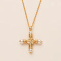 Personalized Pearl Cross Necklace – Elegant Charm & Gold-Plated Finish
