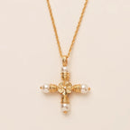 Personalized Pearl Cross Necklace – Elegant Charm & Gold-Plated Finish