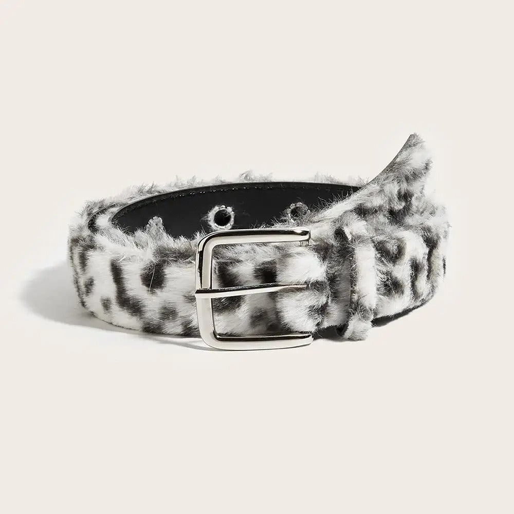 Leopard Faux Fur Belt – Cozy Waist Accent & Y2K Style
