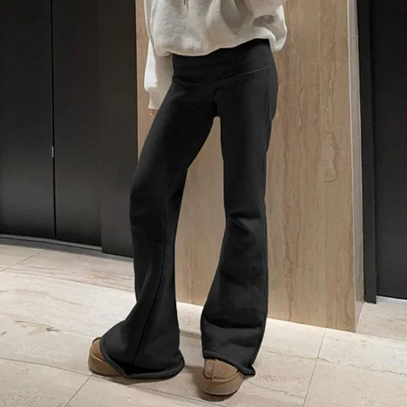 Y2K Slim Flare Pants – Casual Low-Waist Polyester Bootcut