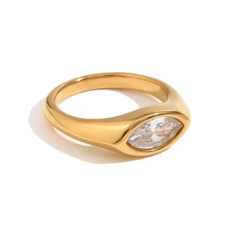 Marquise Zircon Signet Ring – 18K Gold Plated Stainless Steel