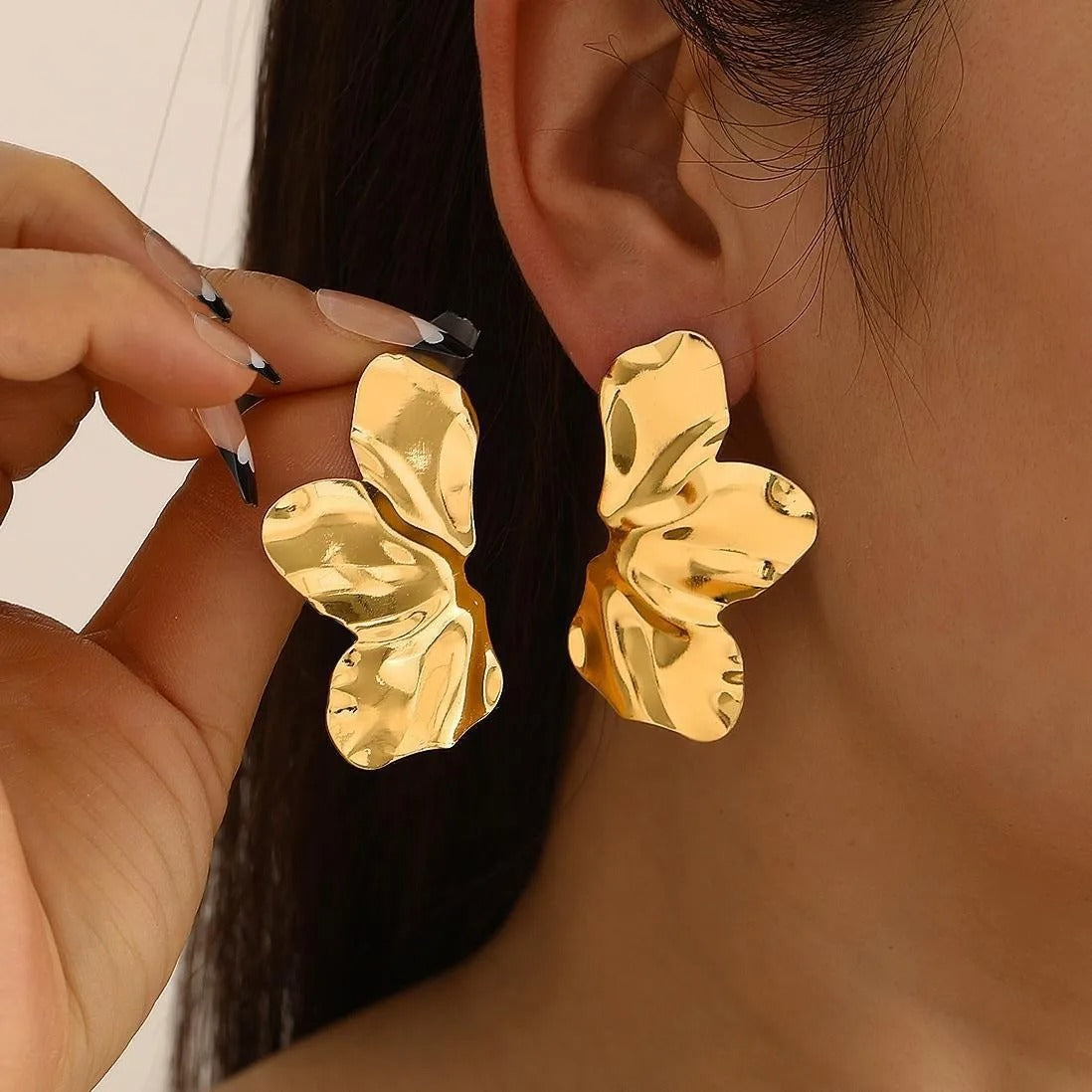 Flower Dangle Earrings – Vintage Double-Layer Stainless Steel
