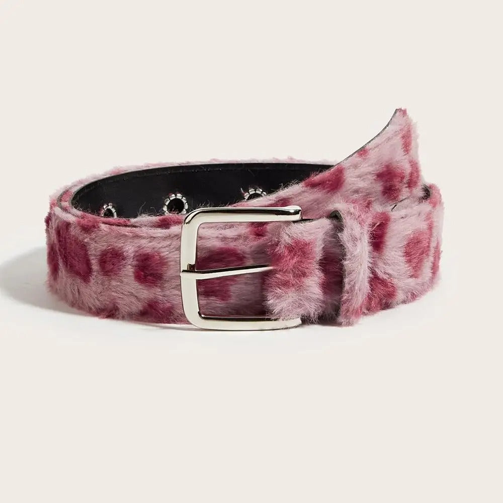 Leopard Faux Fur Belt – Cozy Waist Accent & Y2K Style