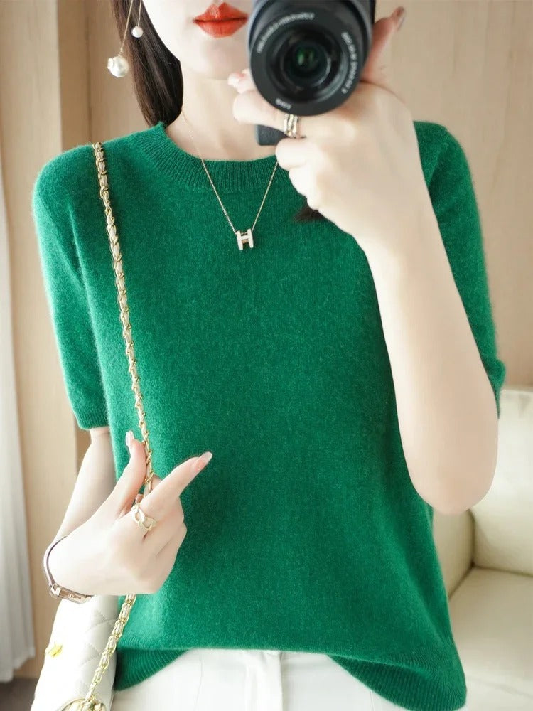 Korean Knit Pullover – Lightweight Comfort & Short Sleeve Casual Top