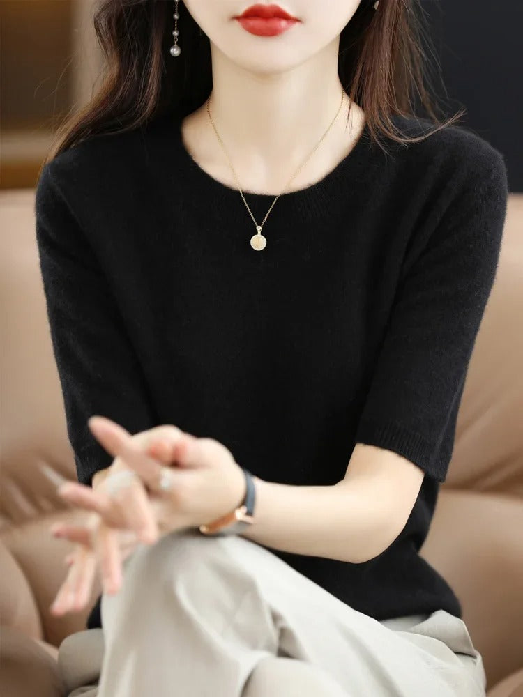 Korean Knit Pullover – Lightweight Comfort & Short Sleeve Casual Top
