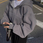 Cropped Zip Hoodie – Casual Comfort with Long Sleeve Design