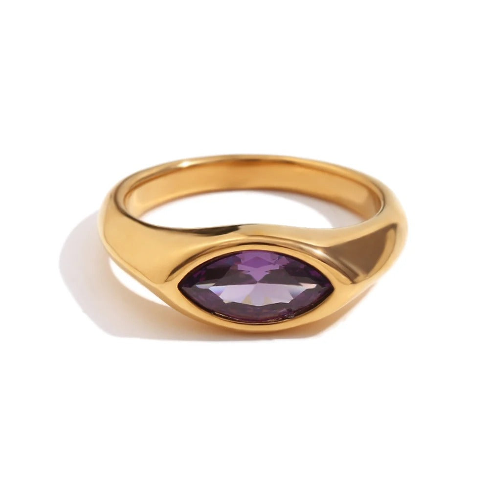 Marquise Zircon Signet Ring – 18K Gold Plated Stainless Steel