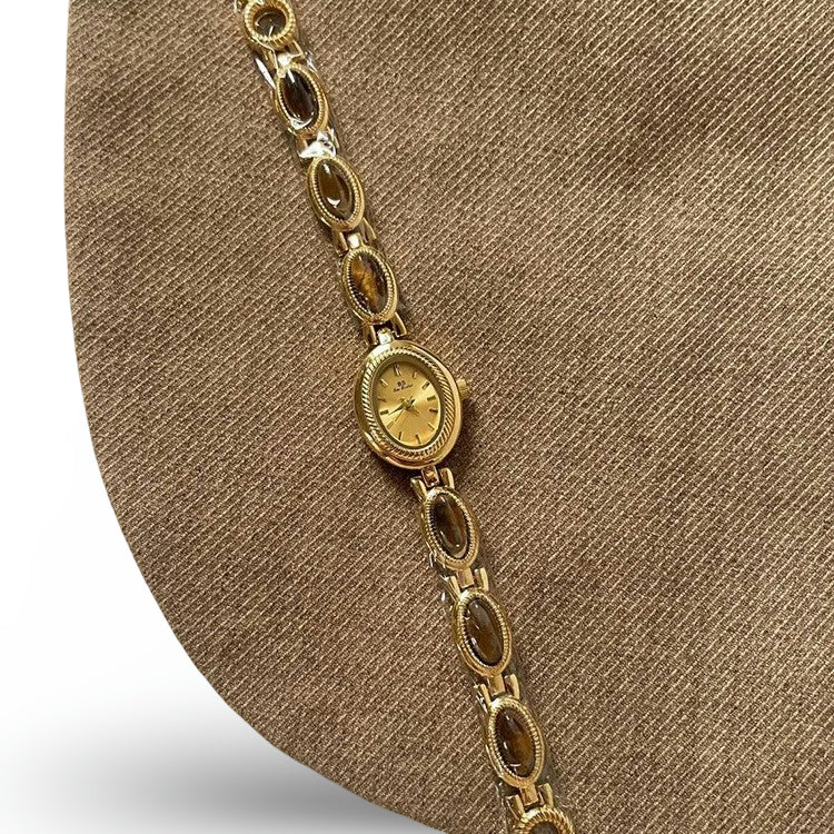 Green Jade Oval Bracelet Watch Elegant Quartz Alloy (Women)