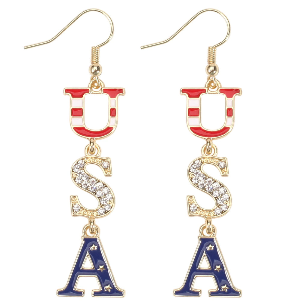 American Flag Dangle Earrings for Festive Style in Lightweight Alloy