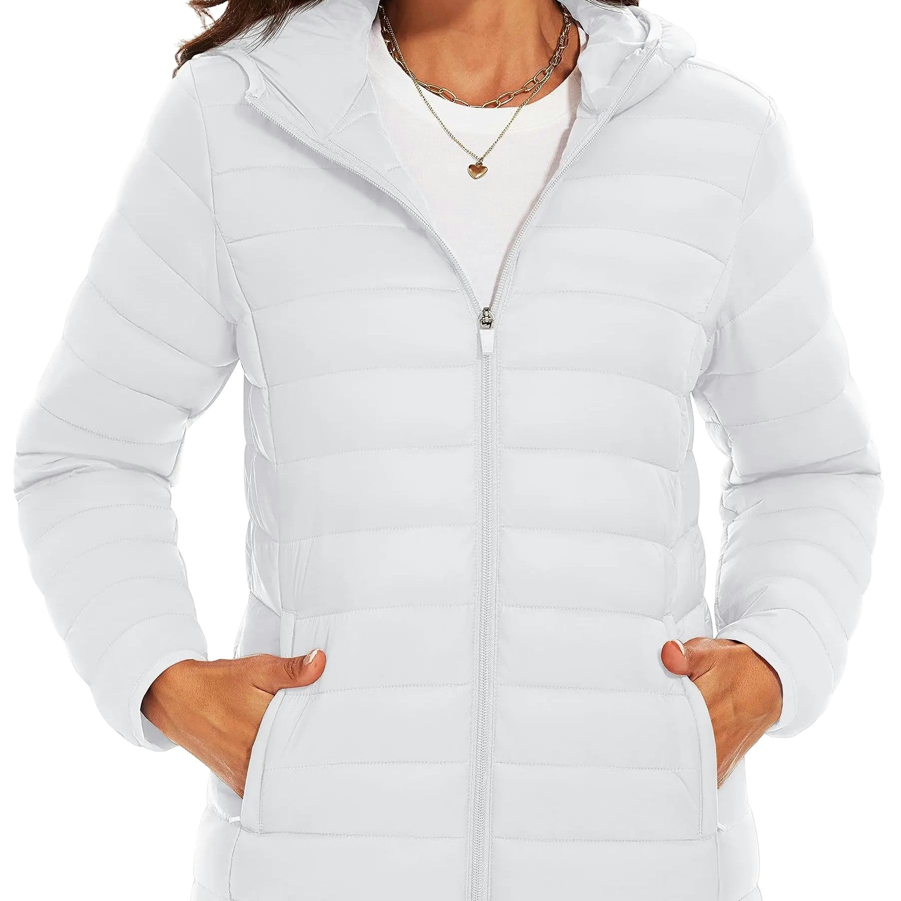 Lightweight Hooded Puffer Jacket – Warm Quilted Nylon Zip Coat